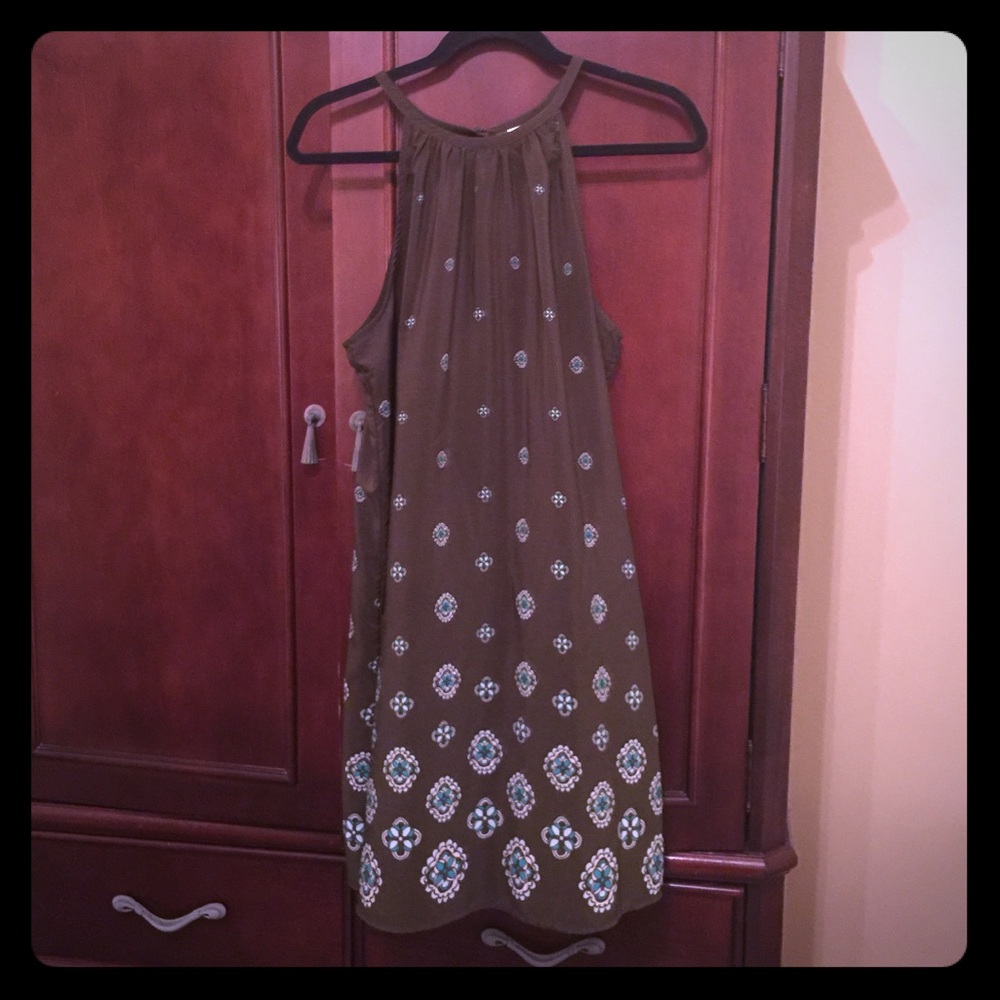 Olive & Turquoise Silky Halter Sundress